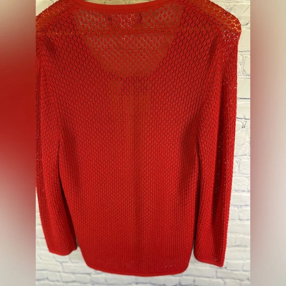 JONES NEW YORK Red Pointelle Textured Vest and Long Sleeve Tie Front Cardigan L